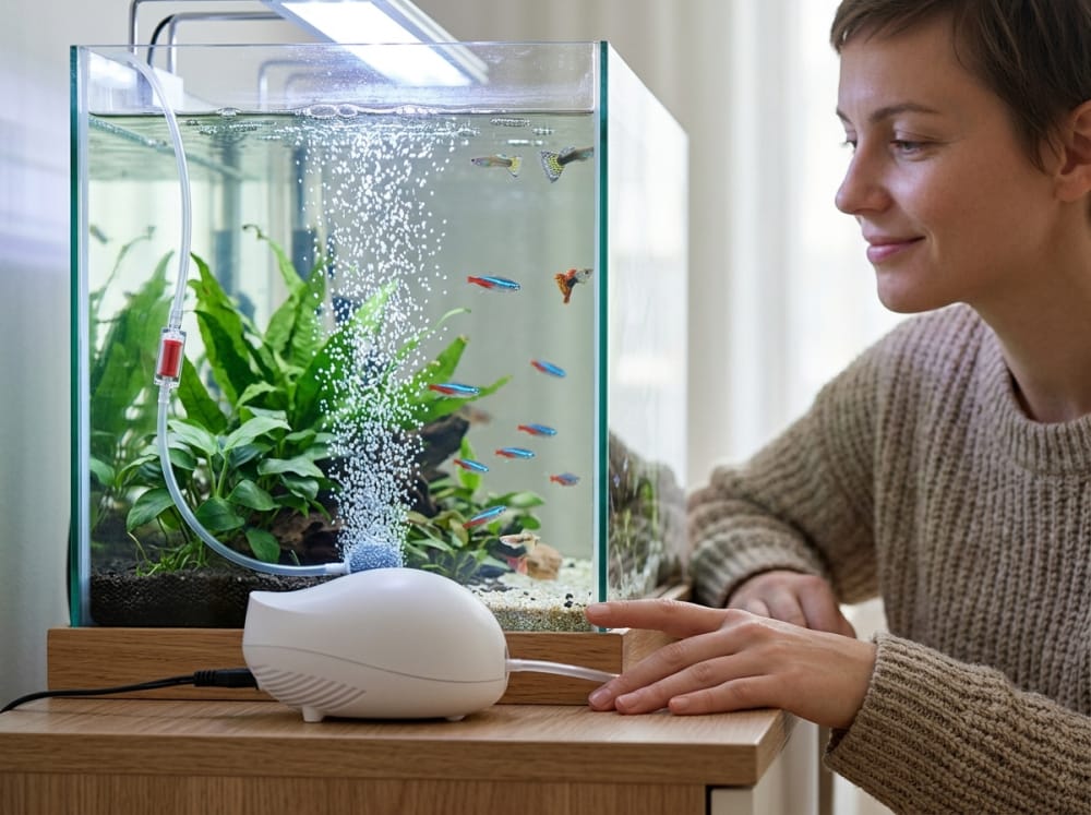 Cómo elegir un mini aireador eficiente en España — supporting aquarium detail
