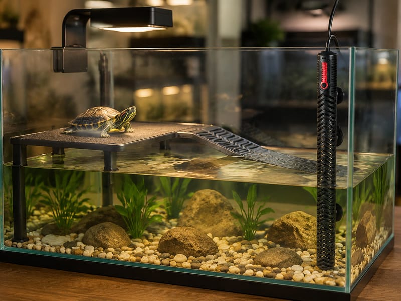 Plataforma de asoleo con calentador para tortugas — practical setup example