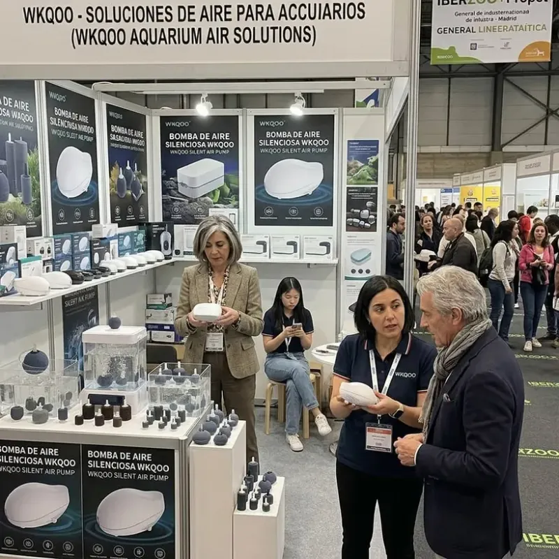 Stand de exposición de productos para acuarios de WKAQOO en IBERZOO\u0026PROPET, febrero de 2024, Madrid, para contactar con distribuidores y compradores OEM de todo el mundo