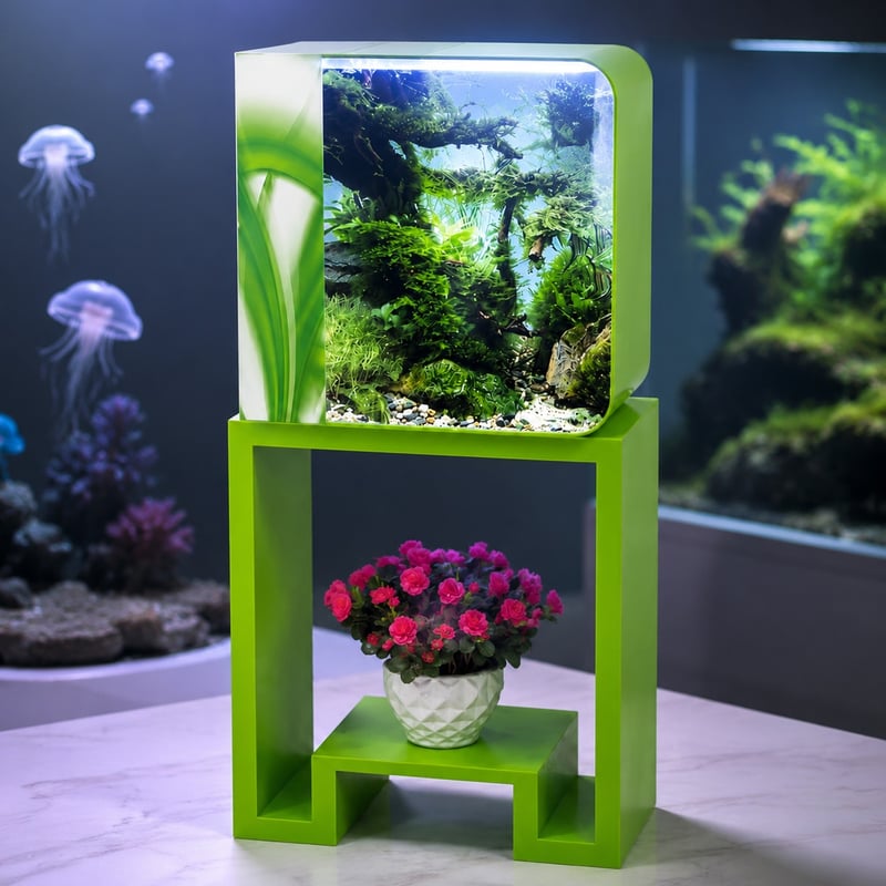 Imagen de rendimiento del modelo WK010 del acuario para peces de acrílico todo en uno WK010 con LED RGB para distribuidores de acuarios y equipos de aprovisionamiento