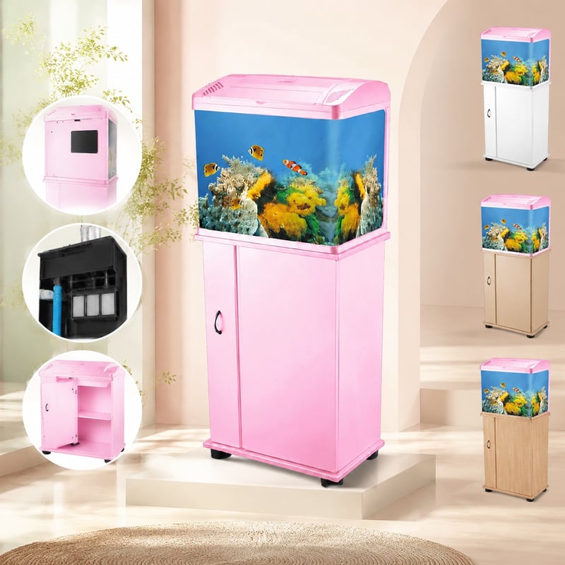 Acuario de vidrio con frente curvo WK047 con mueble y luz LED, modelo WK047, imagen de ventajas para distribuidores y equipos de compras de acuarios
