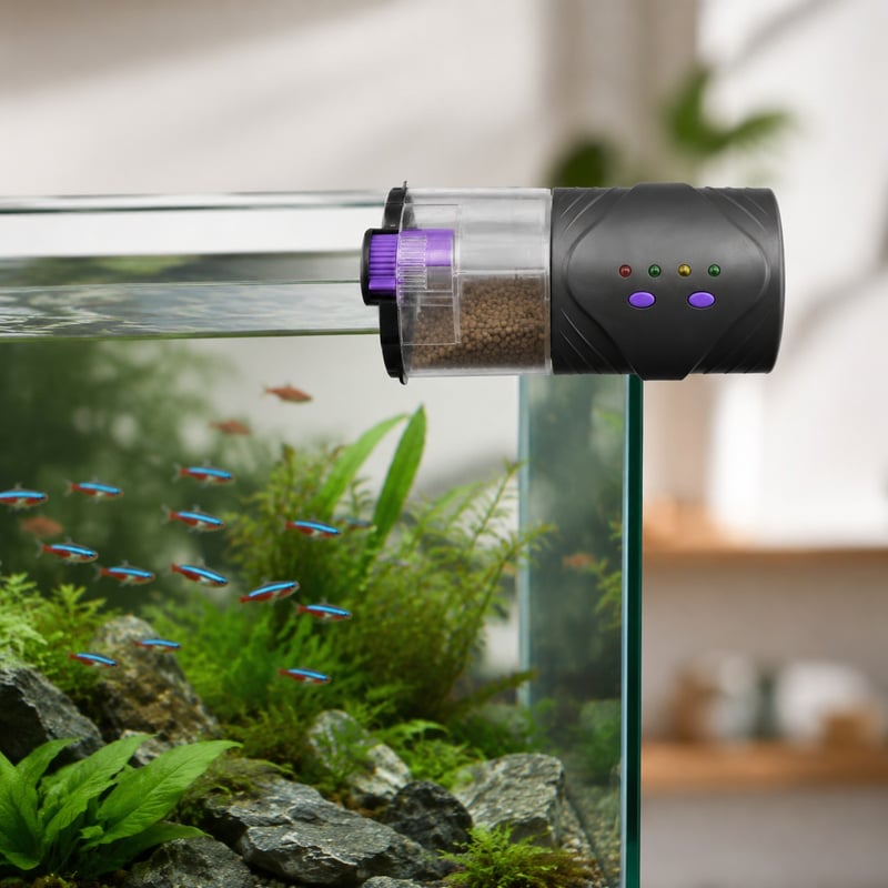 Imagen de funciones del alimentador automático para peces de acuario WK060, modelo WK060, para distribuidores de equipos de acuario y equipos de aprovisionamiento