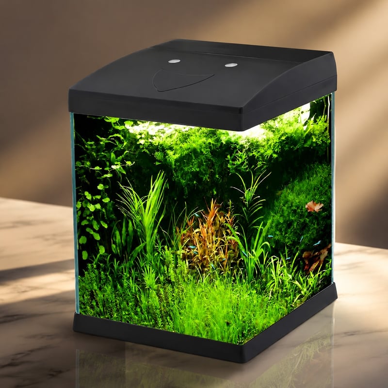 Imagen de detalle 5 del acuario de vidrio mini sin marco WK072 con luz LED, modelo WK072, para compradores de acuarios al por mayor y OEM