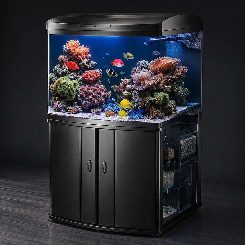 Imagen de rendimiento del acuario marino con frontal curvo WK083, modelo WK083, para distribuidores y equipos de aprovisionamiento de acuarios