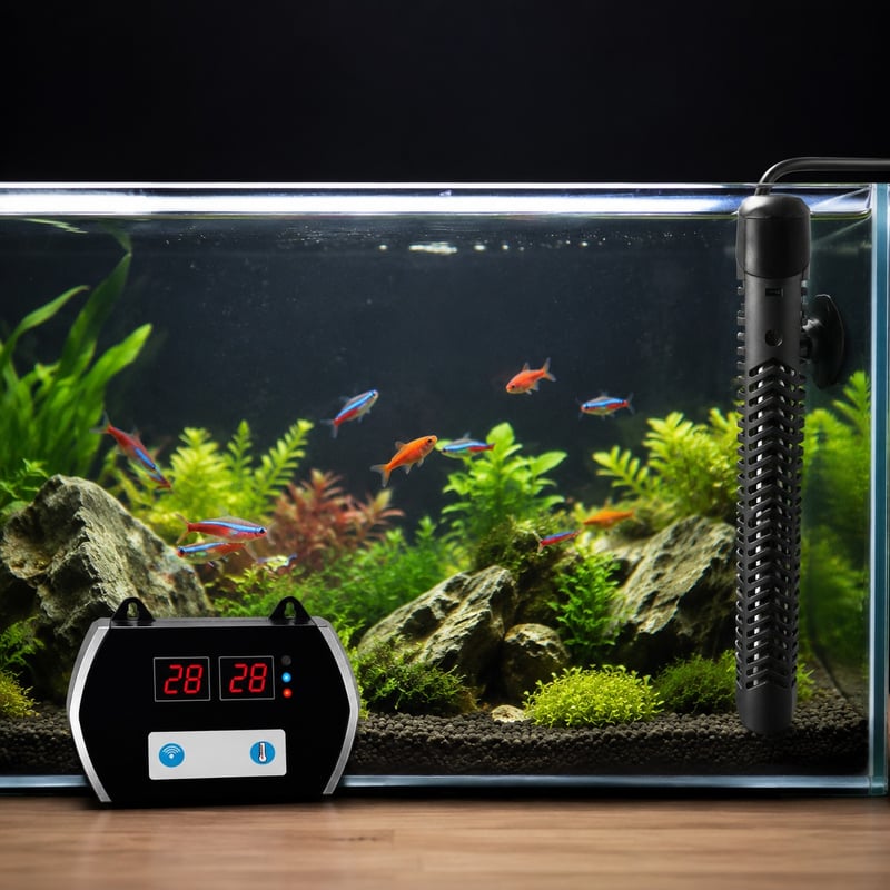 Imagen de rendimiento del calentador de acuario controlado mediante aplicación WK092, modelo WK092, para distribuidores y equipos de compras de equipos para acuarios