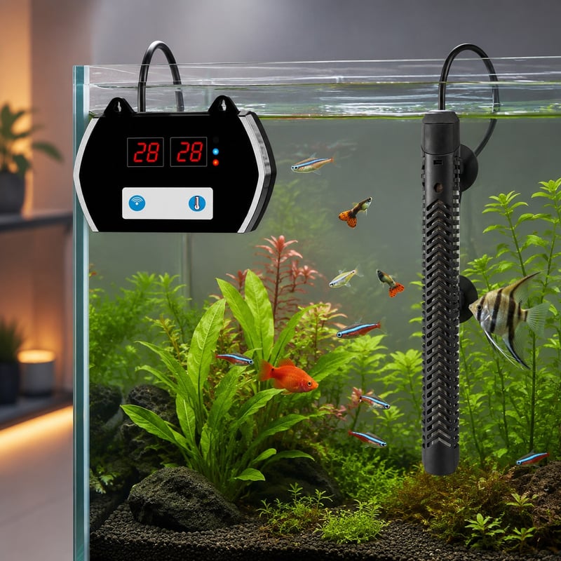 Imagen de funciones del calentador de acuario controlado mediante aplicación WK092, modelo WK092, para distribuidores y equipos de compras de equipos para acuarios