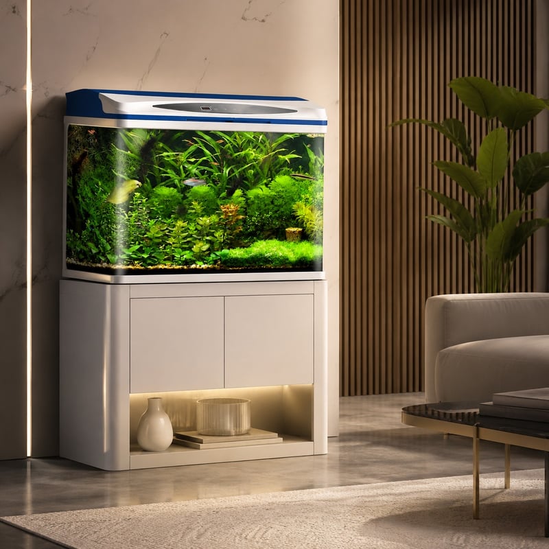 Acuario de cristal para peces WK097 con luz LED, modelo WK097, imagen de ventajas para distribuidores y equipos de compras de acuarios