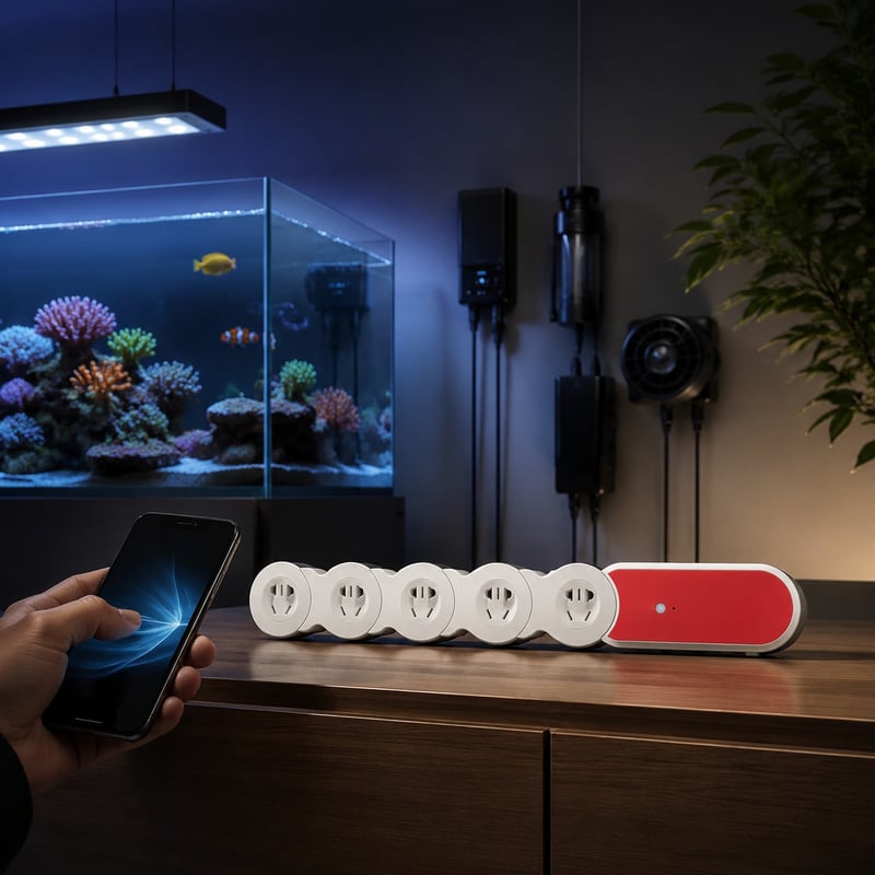 Imagen de rendimiento de la regleta de alimentación inteligente WiFi de 5 vías para acuarios WK125, modelo WK125, para distribuidores y equipos de aprovisionamiento de equipos para acuarios