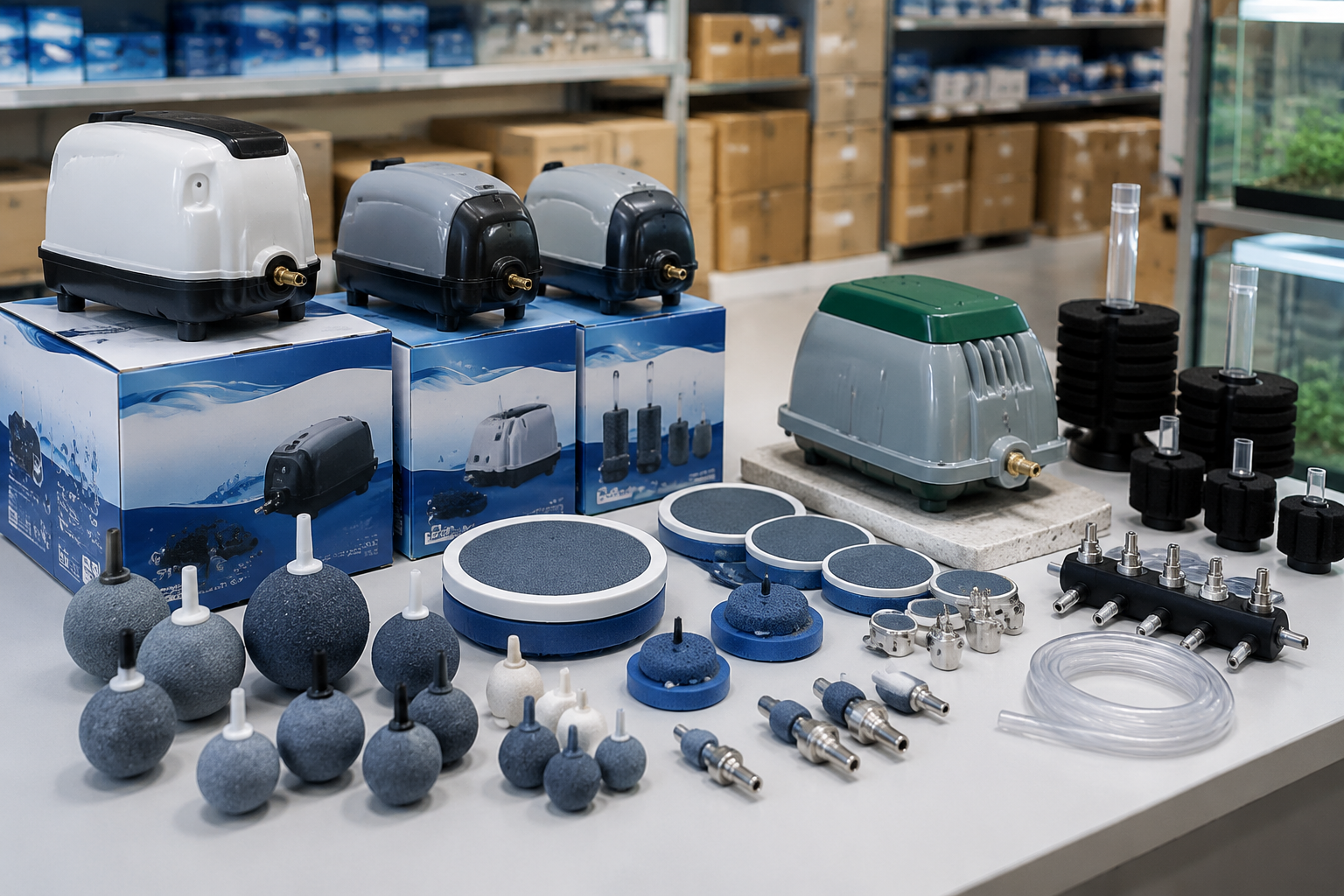 Gama de bombas de aire y accesorios para acuarios de WKAQOO para la planificación de surtidos OEM y el abastecimiento de productos de marca blanca para compradores mayoristas, OEM y distribuidores de productos para acuarios